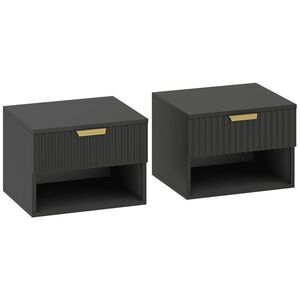 Imagine HOMCOM Set de 2 noptiere suspendate, noptiere murale cu sertar și nișă, moderne, 40x34x29cm, negru | Aosom Romania