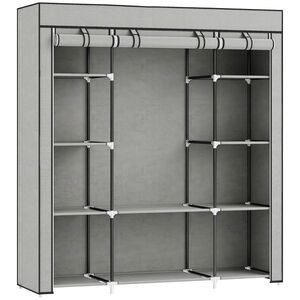Imagine HOMCOM Dulap de depozitare, garderobă pliabilă din material textil cu bară de suspendare și rafturi, 150 x 43 x 162, 5 cm, gri deschis | Aosom Romania
