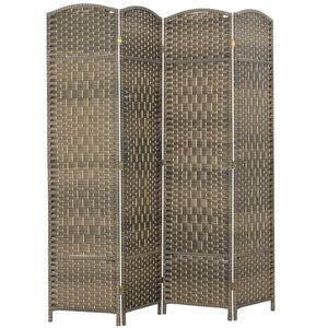 Imagine HOMCOM Paravan interior din lemn 4 panouri separator de cameră pliabil pentru living dormitor 180 x 180 cm stejar închis | Aosom Romania