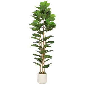 Imagine HOMCOM Ficus lyrata artificial plantă artificială cu 91 de frunze, trunchi din lemn masiv, ghiveci, 55 x 55 x 180 cm, Verde | Aosom Romania
