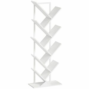 Imagine HOMCOM Raft în formă de copac cu 9 trepte, raft industrial freestanding cu cadru din oțel, unitate de depozitare pentru CD-uri, DVD-uri, alb | Aosom Romania