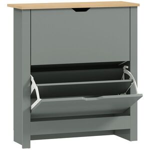 Imagine HOMCOM Dulap pentru pantofi cu 2 compartimente rabatabile, separator reglabil pentru 8-12 perechi de pantofi, 72 x 26 x 80 cm, gri deschis | Aosom Romania