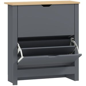 Imagine HOMCOM Dulap pentru pantofi cu 2 compartimente rabatabile, despărțitor reglabil pentru 8-12 perechi de pantofi, 72 x 26 x 80 cm, Gri închis | Aosom Romania