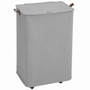 Imagine HOMCOM Coș de rufe cu capac și roți 50 L coș de rufe pliabil cu sac cu șnur detașabil 40x30x65 cm Gri | Aosom Romania