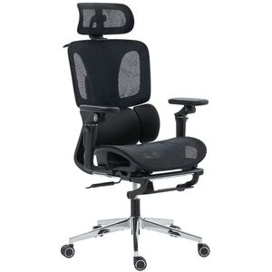 Imagine HOMCOM Scaun de Birou Ergonomic din Plasă cu Cotiere, Tetieră, Spătar Reglabil, Funcție Legănare, Negru | Aosom Romania