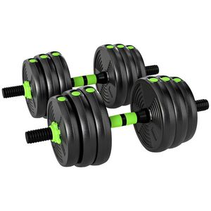 Imagine SPORTNOW Set Bară cu Greutăți 3 în 1 cu 16 Discuri și Prindere Antiderapantă, 140x20x20 cm, Verde | Aosom Romania