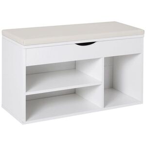 Imagine HOMCOM Bancă pentru Pantofi, soluție economisitoare de spațiu, cu șezut imblopat și capac rabatabil, pentru intrare, PAL, 80x30x47cm, Alb | Aosom Romania