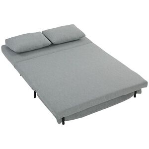 Imagine HOMCOM Canapea Extensibilă 2 Persoane 3 în 1 din Material Tip In cu 2 Perne, Cadru din Eucalipt, Gri Deschis | Aosom Romania