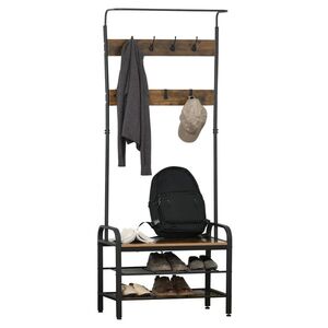 Imagine HOMCOM Dulap de perete pentr Haine Stil Industrial cu banc pentru pantofi, in Lemn si Metal 72x34x185cm