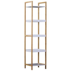 Imagine Homcom Scaffale Portaoggetti a 5 Ripiani in Bambù e MDF Bianco e Legno Naturale 32x30x130cm