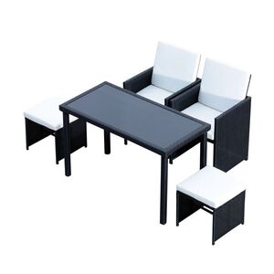 Imagine Outsunny Set Mobilier de Gradina in PE Rattan Mese 2 Scaune 2 Taburet cu Perne, Negru