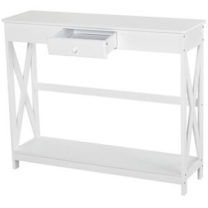 Imagine HOMCOM Consola pentru intrare Stil Retro, cu raft si sertar, din lemn, 100x30x81cm Alb