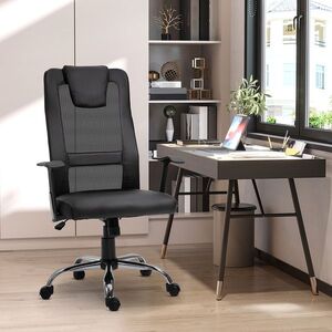 Imagine Vinsetto Scaun Birou Ergonomic Rotativ in Mesh si Piele Ecologica Inaltime Reglabila, Negru | AOSOM RO