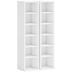 Imagine HOMCOM Rafturi de depozitare pentru 204 CD în set de 2, suport tip turn pentru Blu-Ray cu polițe reglabile, organizator rafturi pentru cărți, Alb | Aosom Romania