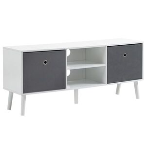 Imagine Mobilier pentru televizoare cu 2 rafturi deschise, Orificii pentru cabluri, MDF, 110x29x46, 5cm Alb, Gri HOMCOM | Aosom Romania