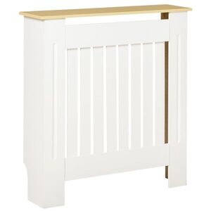 Imagine HOMCOM Mobilier Masca pentru Calorifer in MDF si PAL, Design cu Sipci cu Raft Superior, 78x19x83cm, Alb