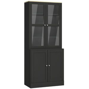 Imagine HOMCOM Bibliotecă vitrină, mobilier de depozitare cu 6 niveluri cu 4 uși dintre care 2 din sticlă securizată, rafturi reglabile, negru | Aosom Romania