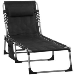 Imagine Sezlong de Gradina cu Spatar Reglabil Outsunny, Tetiera, 188x57x30cm, Negru | Aosom RO