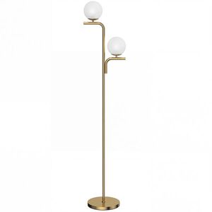 Imagine HOMCOM Lampadar pe Picior pentru Living cu Două Capete, Lampă cu 3 Temperaturi de Lumină, Abajur din Sticlă, Auriu | Aosom Romania
