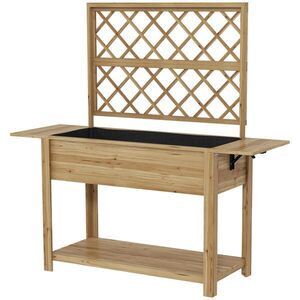 Imagine Outsunny Strat de Grădină Înălțat cu Grilaj pentru Plante, Jardinieră Înălțată cu Rafturi Laterale Pliabile, 243.5x192x195 cm, Gri | Aosom Romania