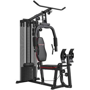 Imagine SPORTNOW Stație Fitness Multifuncțională cu 45 kg pentru Antrenament cu Presă Piept și Picioare, 160x108x200 cm, Negru | Aosom Romania