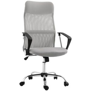 Imagine HOMCOM Scaun Ergonomic de Birou Rotativ, Înălțime Reglabilă și Spătar din Plasă, 63x65x109-119 cm, Gri Deschis | Aosom Romania