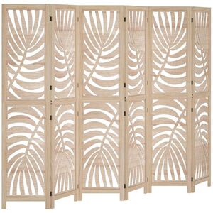 Imagine HOMCOM Paravan interior din lemn 6 panouri 240 x 170 cm, pliabil și portabil, model frunză, design detașabil, lemn natural | Aosom Romania