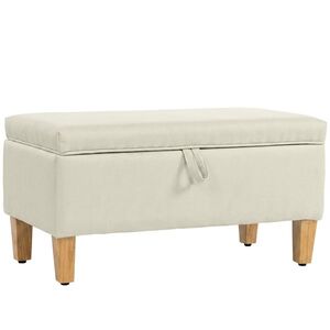 Imagine HOMCOM Bancă de depozitare, capăt de pat, taburet tapitat cu aspect de in cu picioare din lemn de cauciuc, 71x37x36cm, bej | Aosom Romania