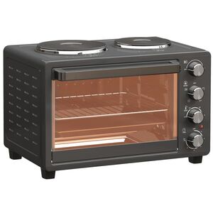 Imagine HOMCOM Cuptor Electric de Masă 28L 2600W cu Plăci de Încălzire Temperatură Reglabilă Cronometru Tavă Negru | Aosom Romania