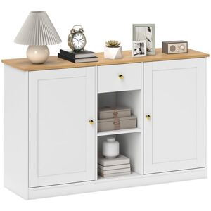 Imagine HOMCOM Comodă de bucătărie, Sideboard cu Sertar, Dulapuri, Rafturi, Span, Alb | Aosom Romania