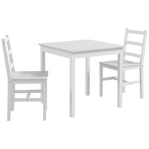 Imagine HOMCOM Set de 3 piese pentru luat masa, masă cu scaune, lemn masiv, Alb | Aosom Romania