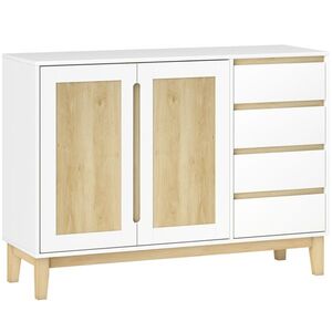Imagine HOMCOM Bufet, mobilier de depozitare cu 2 uși și 4 sertare, raft reglabil, 120 x 40 x 86 cm, alb și stejar | Aosom Romania