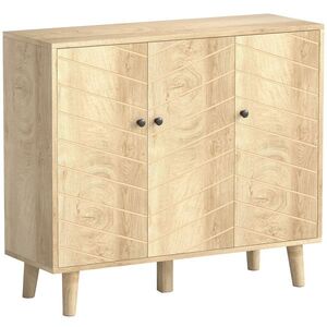 Imagine HOMCOM Bufet bucătărie, mobilier de depozitare cu 3 uși cu model Chevron și picioare din lemn de pin, 88, 3x30x76cm, lemn natural | Aosom Romania