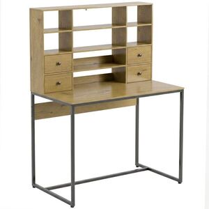 Imagine HOMCOM Birou pentru computer cu 4 sertare, 105 x 60 cm, birou cu depozitare, rafturi deschise, 105 x 60 cm, lemn natural | Aosom Romania
