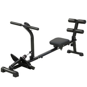 Imagine SPORTNOW Aparat de vâslit, aparat pentru sit-up, reglabil în 12 trepte, aparat cardio 2-în-1, afișaj LCD, oțel, plastic, negru | Aosom Romania