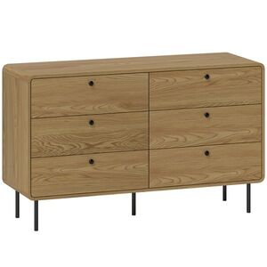 Imagine HOMCOM Comodă 6 sertare mobilier de depozitare stil modern colțuri rotunjite și picioare din oțel 120 x 40 x 75cm efect lemn de stejar | Aosom Romania