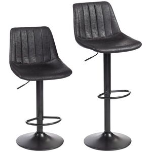 Imagine HOMCOM Set 2 scaune de bar cu design retro, incl. suport pentru picioare, reglabil pe înălțime, piston cu gaz, Negru | Aosom Romania