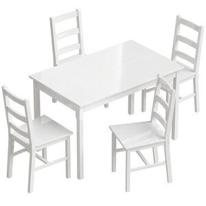Imagine HOMCOM Set de dining 5 piese pentru 4 persoane, masă dreptunghiulară și scaune din lemn masiv, pentru spații mici, alb | Aosom Romania