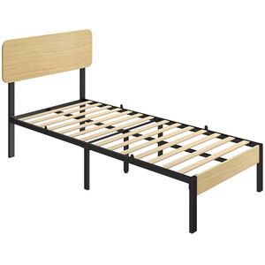 Imagine HOMCOM Cadru de pat 90 x 200 cm cu tăblie și panou la picioare, pat platformă, bază pentru saltea cu spațiu de depozitare sub pat | Aosom Romania