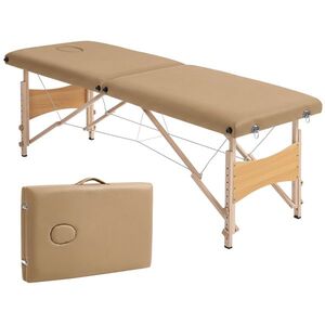 Imagine HOMCOM Masă de Masaj Pliabilă cu Cadru din Lemn cu Înălțime Reglabilă și Husă de Transport 186x60x61-87 cm Maro | Aosom Romania
