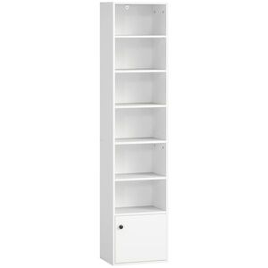 Imagine HOMCOM Bibliotecă de 7 Niveluri Etajeră Modernă pentru Cărți cu Polițe Deschise și Ușă 40x30x180 cm Alb | Aosom Romania