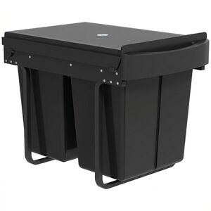 Imagine HOMCOM Coș de gunoi glisant sub chiuvetă, coș pentru colectare selectivă, 2 x 20L, găleți interioare detașabile, 52 x 33, 5 x 41 cm, negru | Aosom Romania