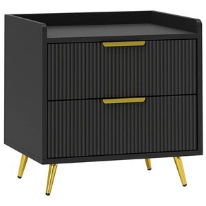 Imagine HOMCOM Noptieră, masă de noapte cu 2 sertare canelate, picioare metalice aurii, 50 x 40 x 50 cm, negru | Aosom Romania