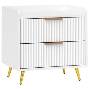 Imagine HOMCOM Noptieră pentru Dormitor, cu 2 Sertare Canelate, Picioare Metalice Aurii, pentru Living, 50x40x50 cm, Albă | Aosom Romania
