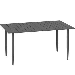 Imagine Outsunny Masă de Grădină Dreptunghiulară 150x90x73 cm, Masă de Dining pentru 6 Persoane cu Design cu Lamele și Gaură pentru Umbrelă din Oțel, Pentru Terasă, Balcon și Exterior, Negru | Aosom Romania