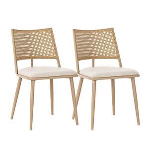 Imagine Set de 2 scaune de dining cu șezut din piele ecologică și spătar din rattan, structură din metal, 46x48x80 cm, Bej