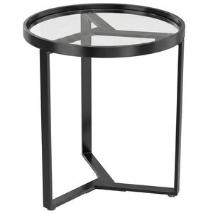 Imagine HOMCOM Măsuță laterală rotundă cu blat din sticlă securizată și structură metalică geometrică pentru spații mici, Negru | Aosom Romania