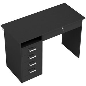 Imagine HOMCOM Birou modern cu 5 sertare, blat mare, 1 compartiment deschis, sertar închis cu cheie, 110 x 50 x 76cm, negru | Aosom Romania
