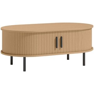Imagine HOMCOM Măsuță de cafea ovală din lemn, masă de salon modernă cu uși glisante și depozitare ascunsă, 100x55x40cm, lemn natural | Aosom Romania