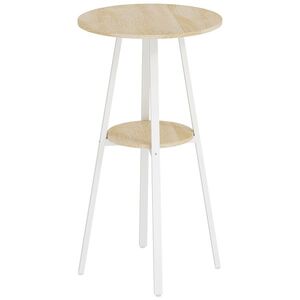 Imagine HOMCOM Masă Înaltă Rotundă cu Raft, Masă Modernă pentru Bucătărie sau Dining, PAL, Metal, Lemn Natural și Alb | Aosom Romania